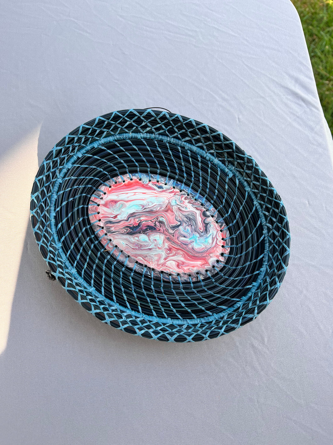 Oval Pine Needle Basket with Painted Base