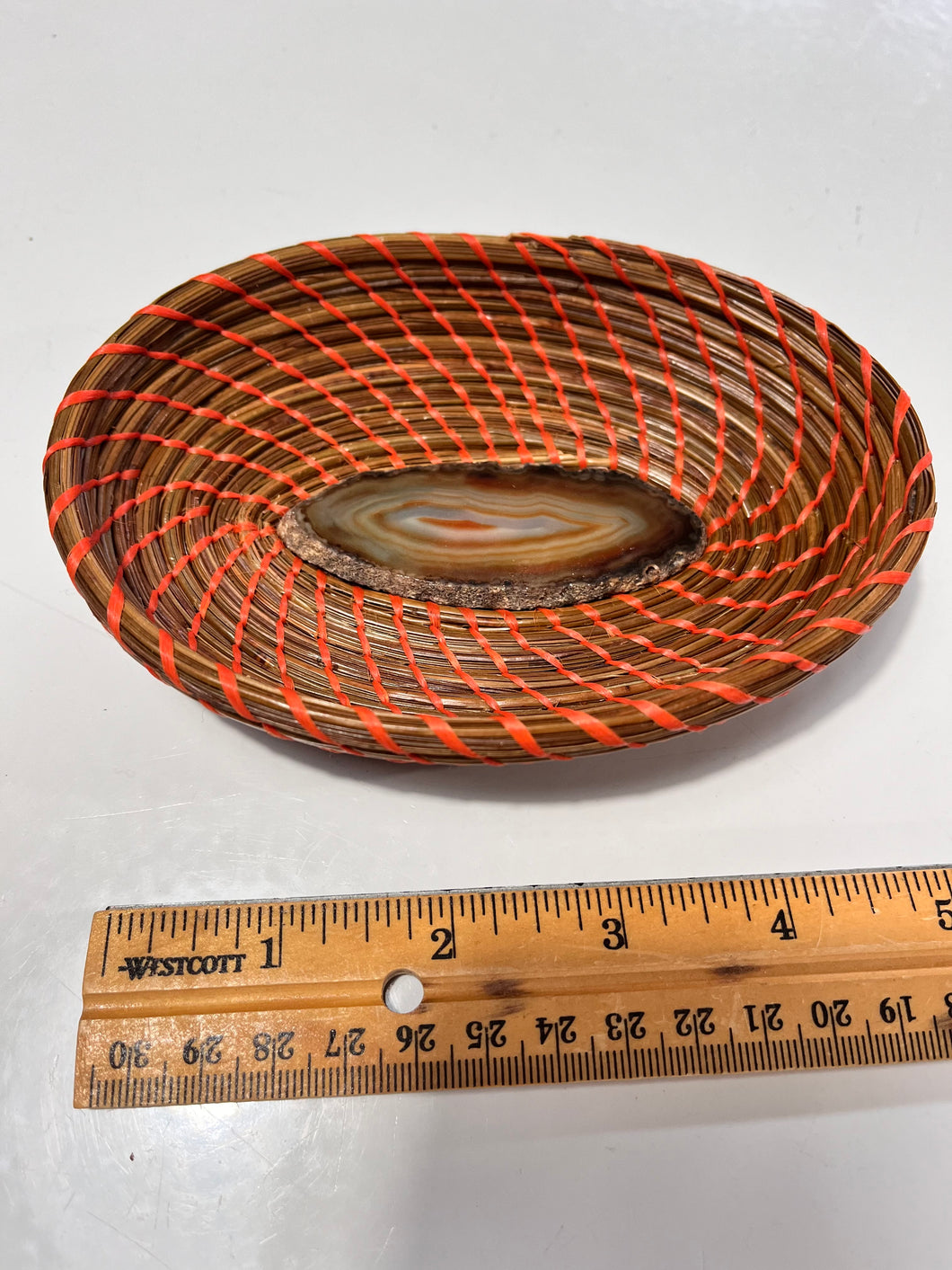 Pine Needle Basket with Agate Center