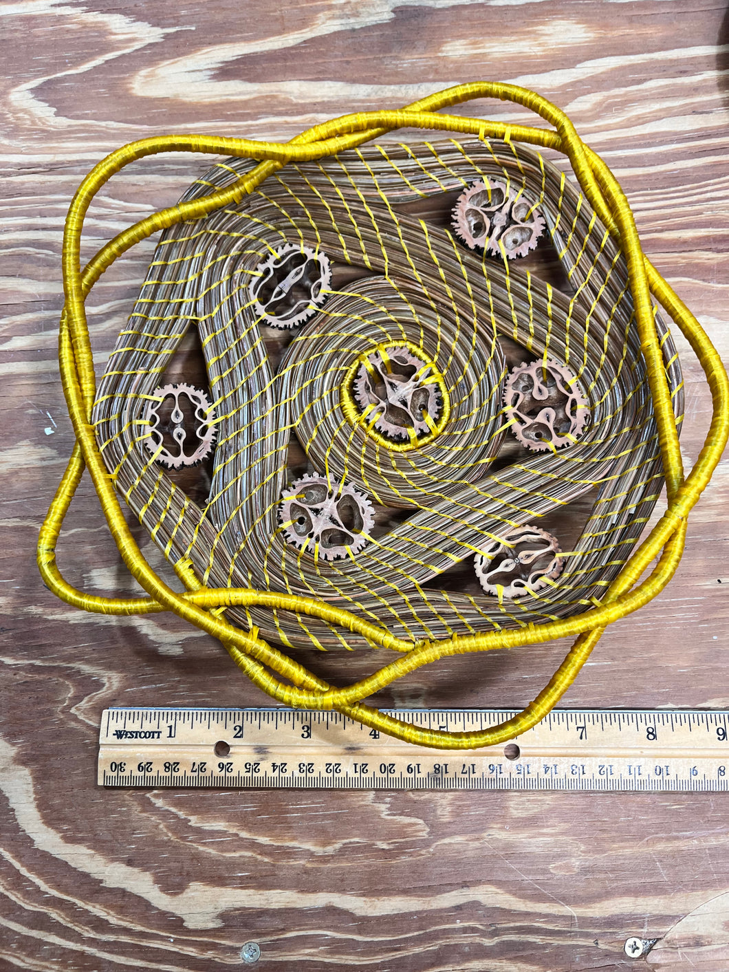 Wall Decor made with Pine Needles and Sliced Black Walnuts