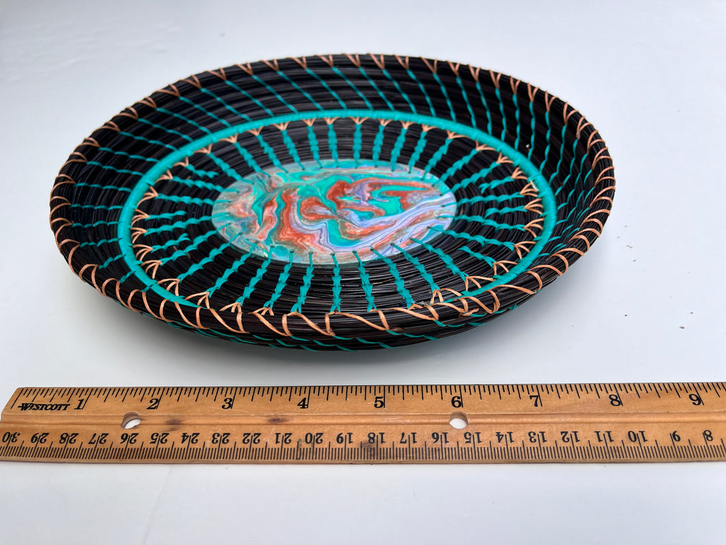 Oval Pine Needle Basket with Painted Base